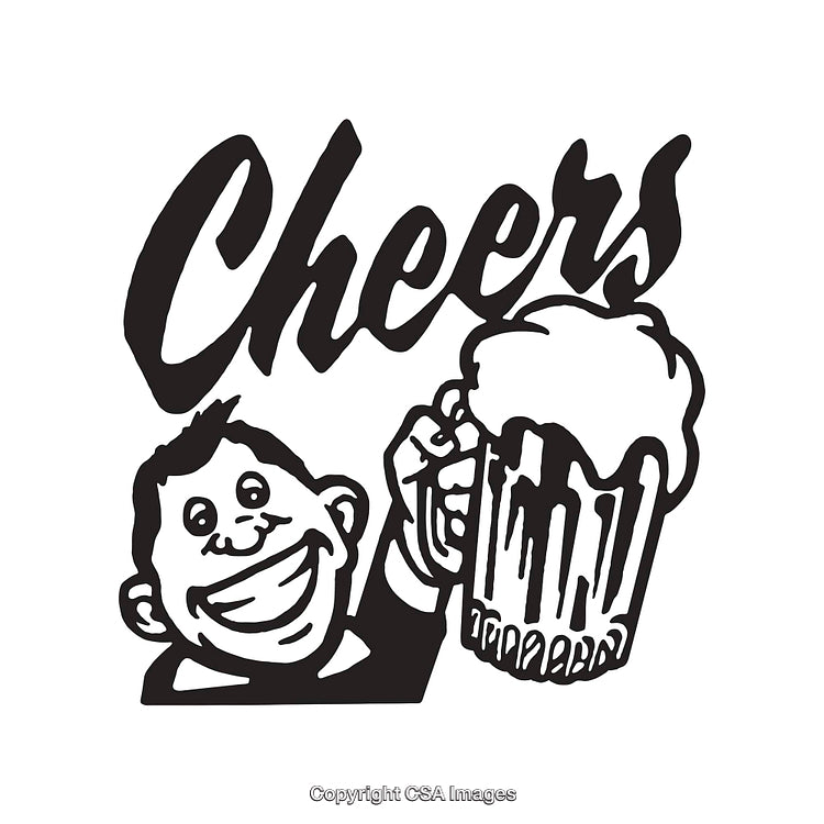 Black and White Line Art of Cheerful Toast With Beer Mug