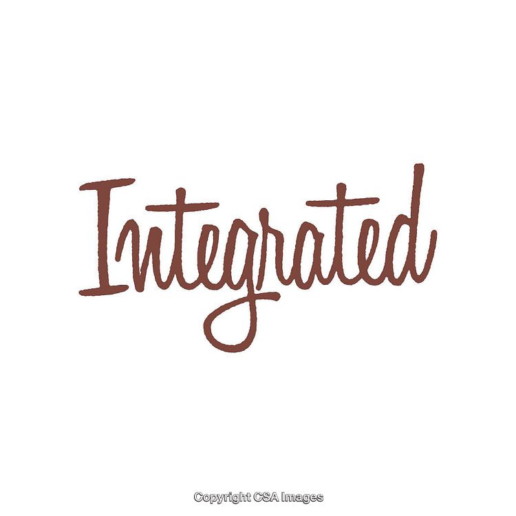 Elegant Cursive Text of the Word 'Integrated' in a Brown Hue