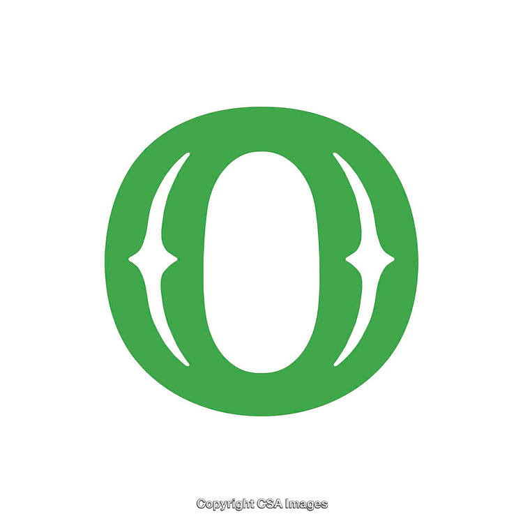 Stylized Green Letter O with Decorative Curved Details