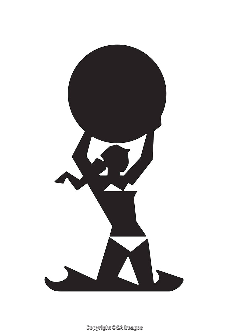 Silhouette Illustration of a Figure Holding a Large Round Object
