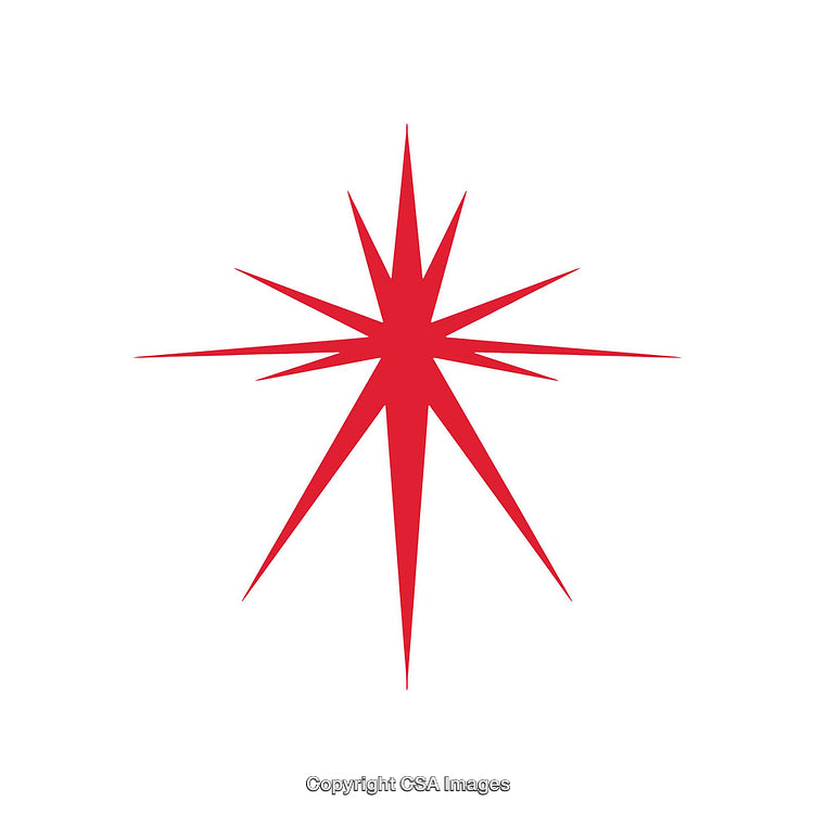 Red Eight-Pointed Starburst Symbol Isolated on White Background