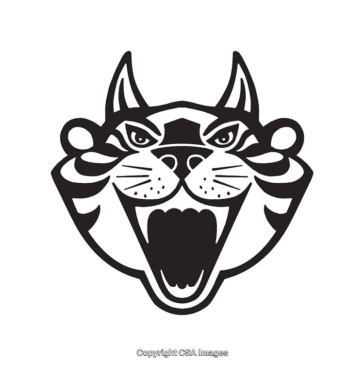 Fierce Roaring Animal Head Illustration in Black and White Design