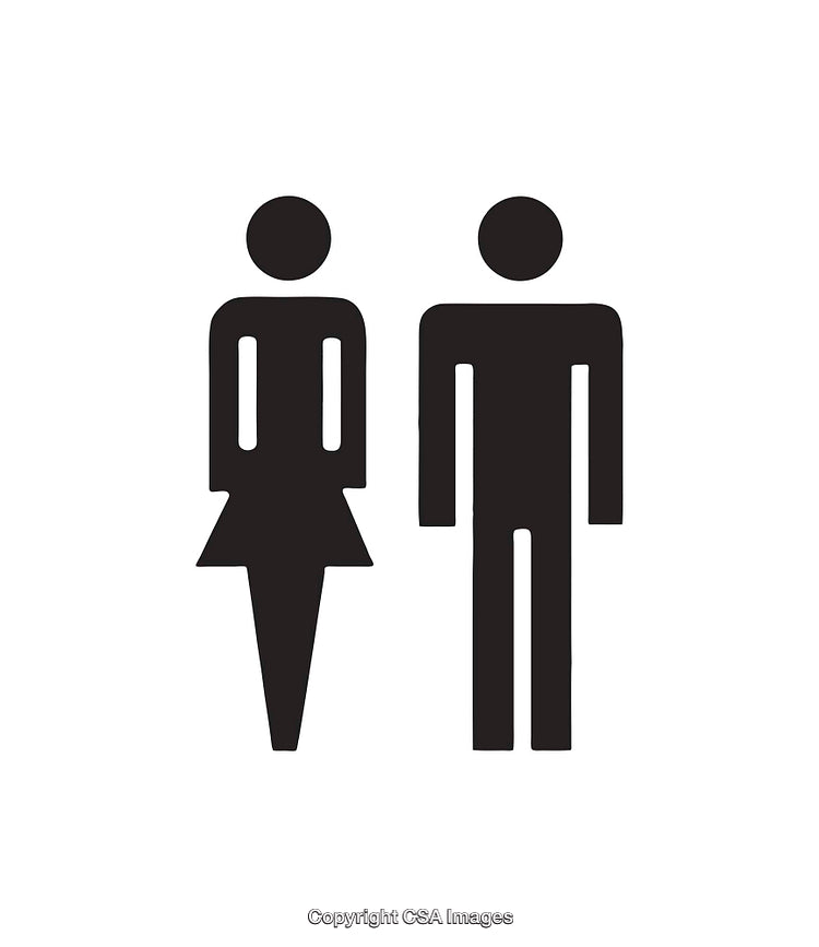 Black and White Male and Female Restroom Icons on White
