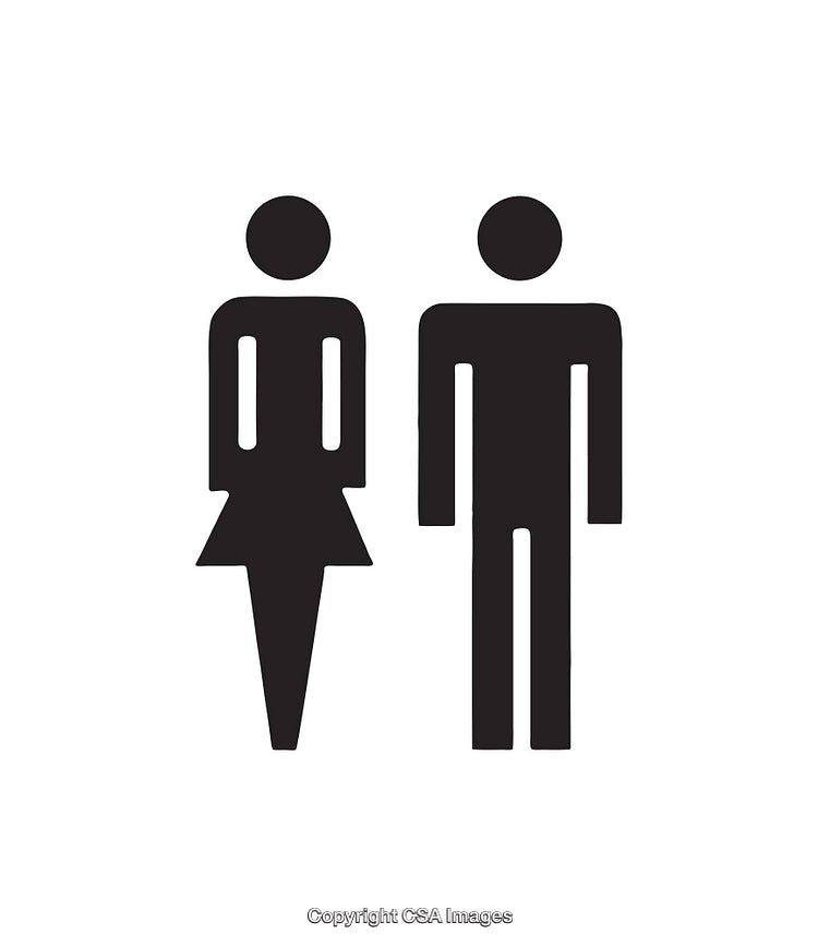 Black and White Male and Female Restroom Icons on White