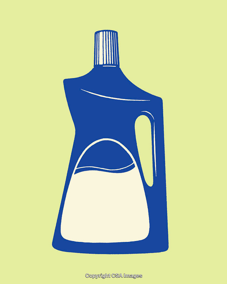 Bright Colorful Line Art Illustration of a Detergent Bottle on Green Background