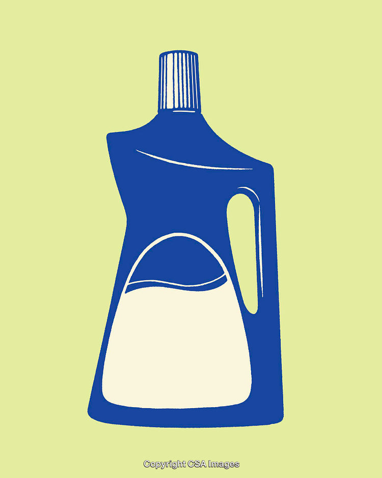Bright Colorful Line Art Illustration of a Detergent Bottle on Green Background