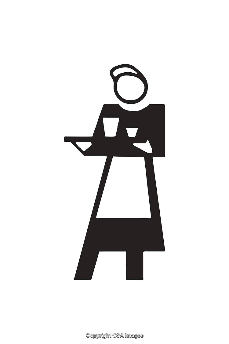 Minimalist Black and White Waitress Serving Icon Illustration