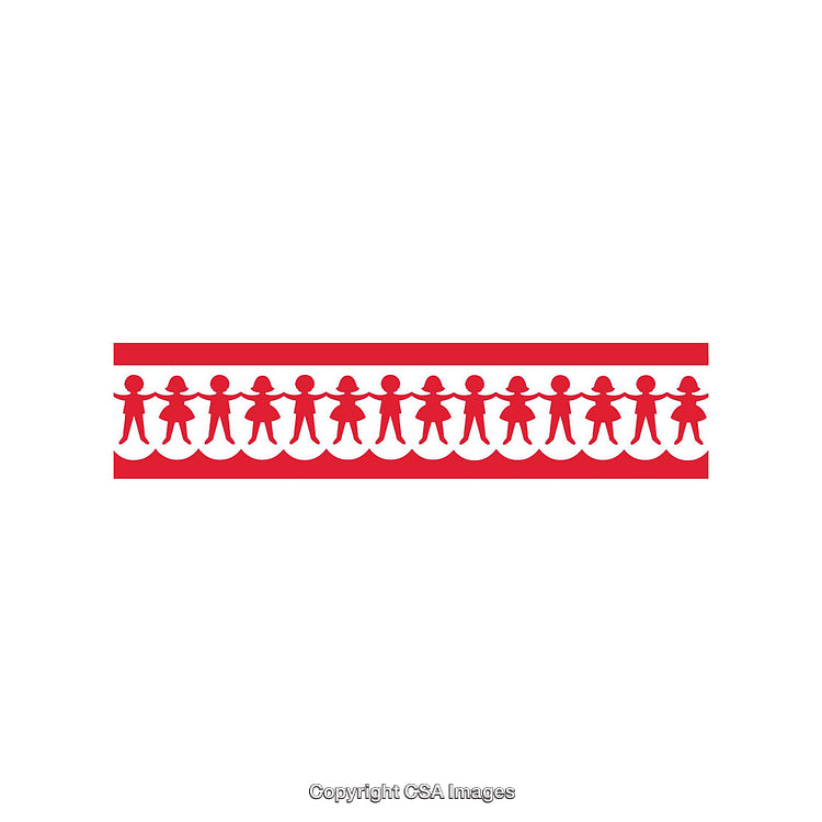 Row of Red Paper Chain Figures in a Decorative Border Design