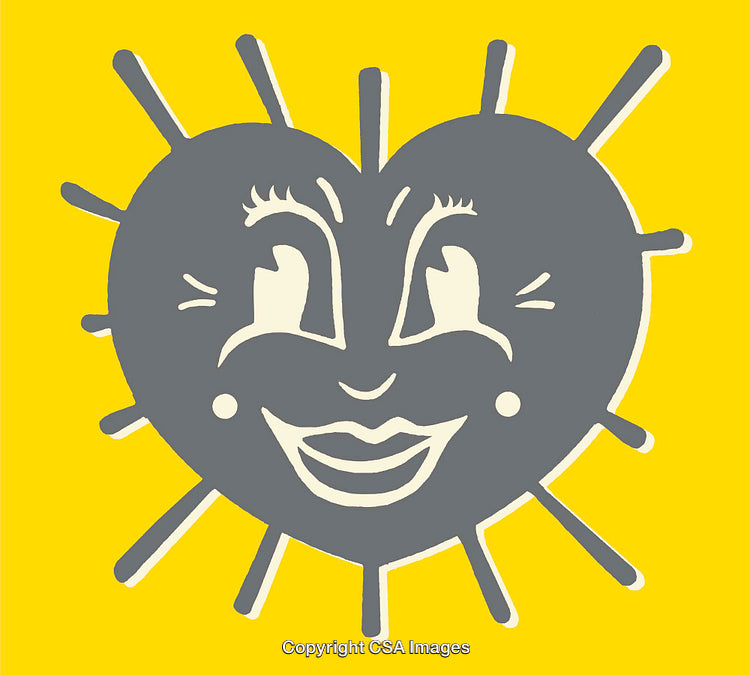 Smiling Heart Illustration with a Bold Design on Vibrant Yellow Background