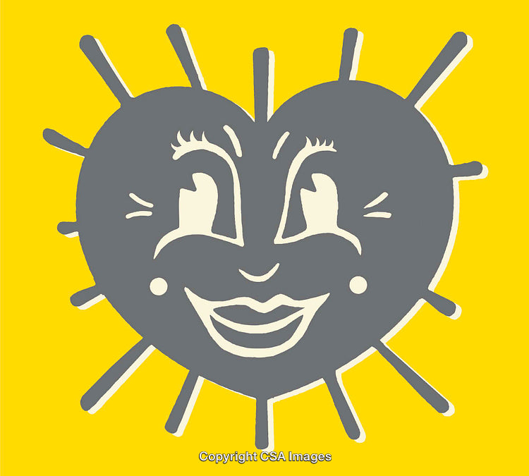 Smiling Heart Illustration with a Bold Design on Vibrant Yellow Background