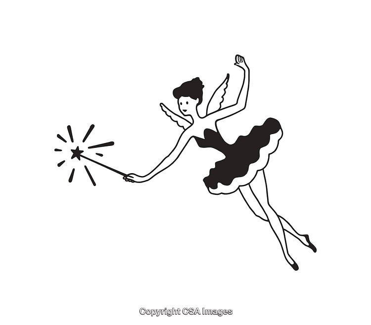 Illustration of a Flying Fairy With a Magic Wand in Line Art Style