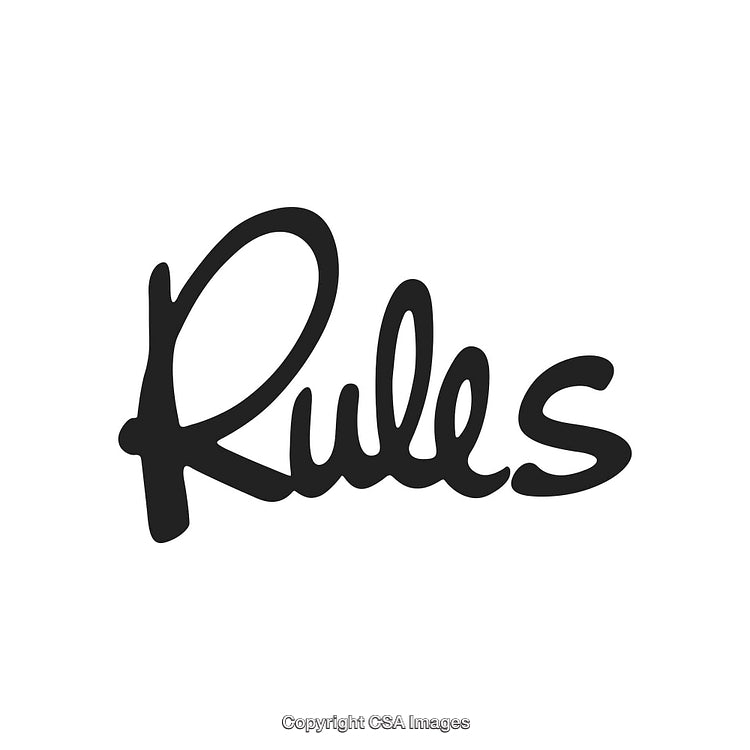 Black Handwritten Typography Inscription Reading 'Rules' on White Background