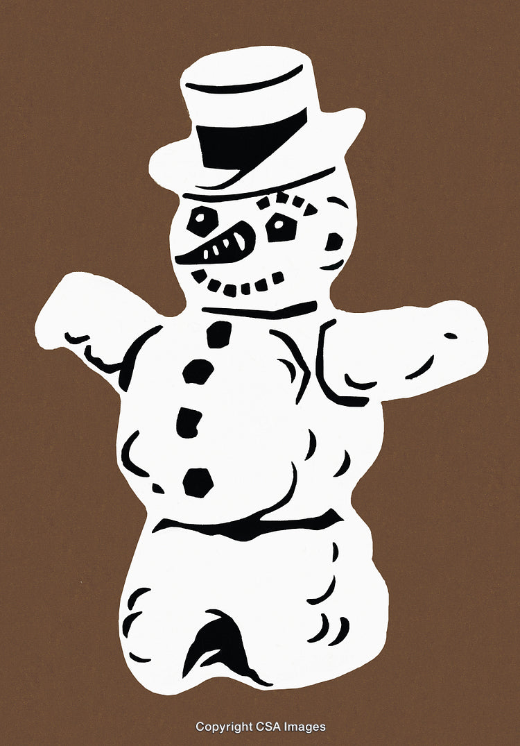 Illustration of a Snowman Decorated with a Top Hat and Coal Features