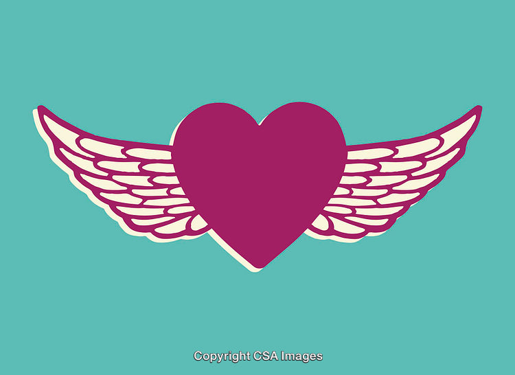 Winged Heart Illustration in Vibrant Minimalistic Design on Blue Background
