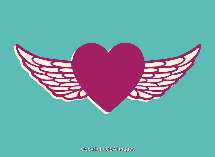 Winged Heart Illustration in Vibrant Minimalistic Design on Blue Background
