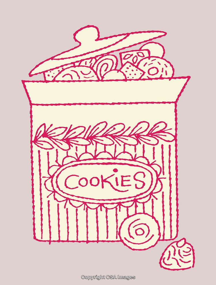 Colorful Line Art Illustration of a Cookie Jar with Assorted Cookies