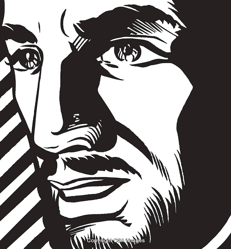 Black and White Artistic Portrait of a Man Featuring Bold Lines