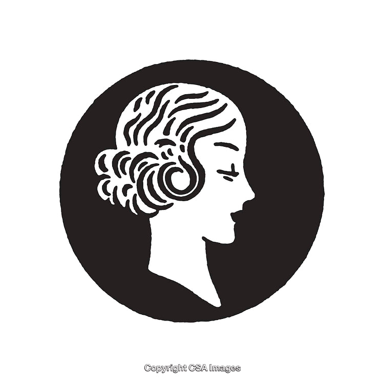 Vintage Woman Silhouette in Black and White Circular Frame