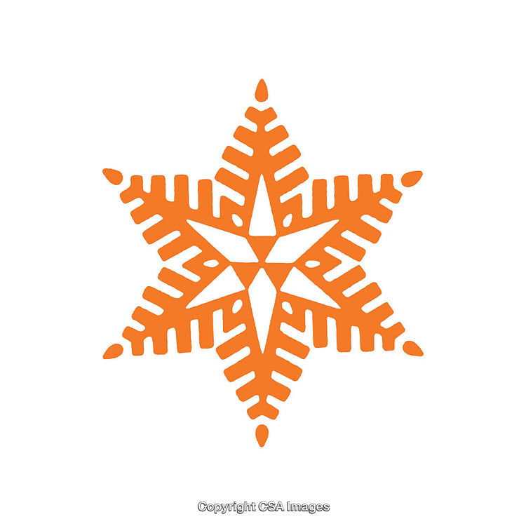 Orange Star-Shaped Ornament with Intricate Patterns on White Background