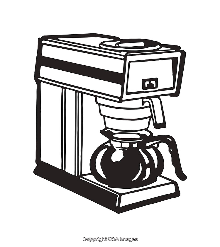 Black-and-White Line Art Illustration of a Coffee Maker with a Carafe