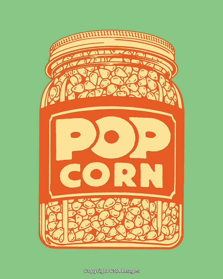 Colorful Line Art Illustration of a Popcorn Jar with Vibrant Labeling