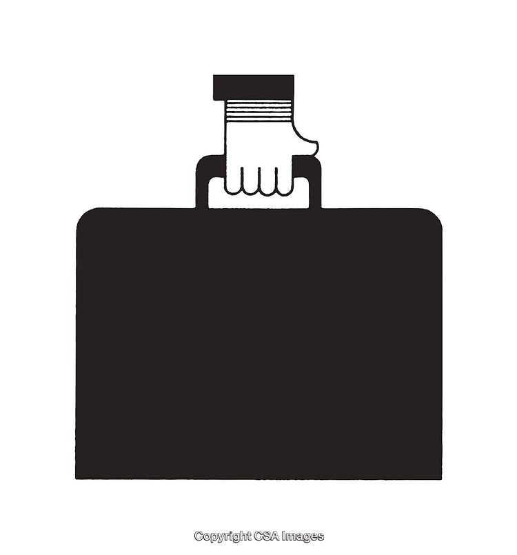 Black and White Line Art Illustration of a Hand Holding a Briefcase