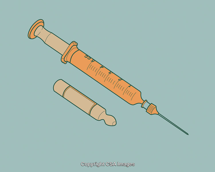 Illustration of Medical Syringe and Medicine Vial on Blue Background