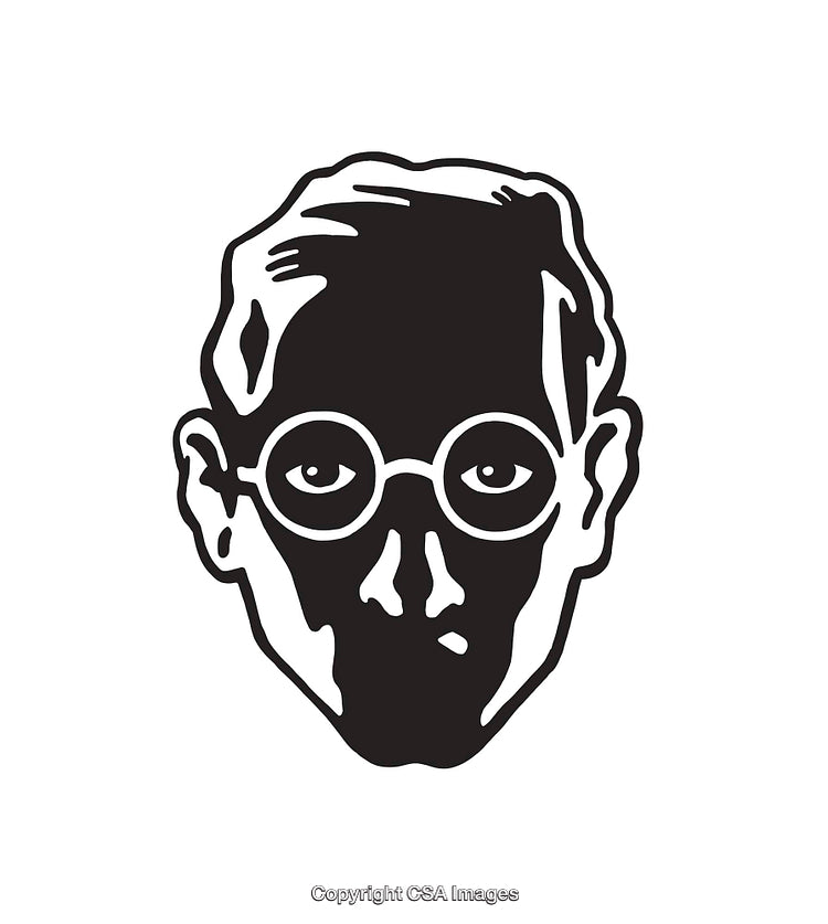 Black and White Line Art Illustration of a Face with Glasses