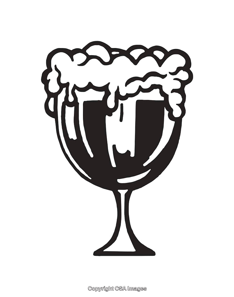 Black and White Line Art of Frothy Drink in Goblet Style Glass