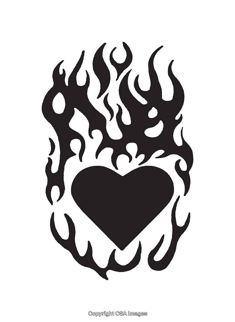 Stylized Black Heart Surrounded by Artistic Flame Design