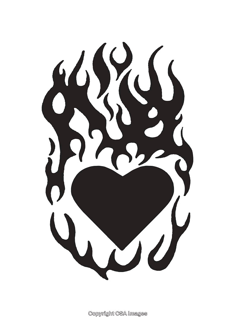 Stylized Black Heart Surrounded by Artistic Flame Design