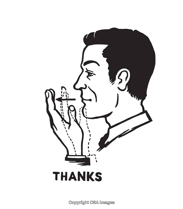 Black and White Line Art of Thanks Gesture Representation