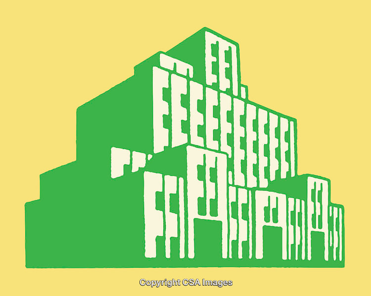 Geometric Green Building Illustration on Yellow Background