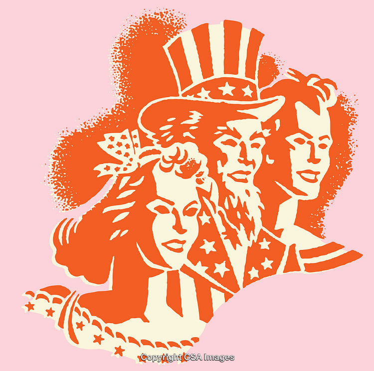 Creative Three-Person Patriotic Line Art Illustration With Vibrant Colors