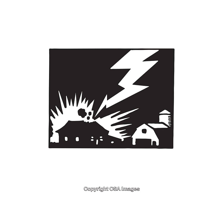 Black and White Line Art of Storm with Lightning Strike