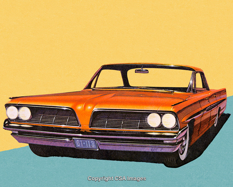 Vintage Orange Classic Car Illustration with Retro Dot Screen Texture