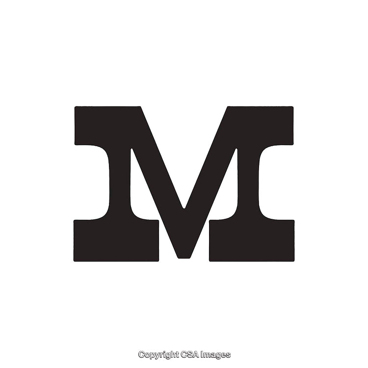 Black Capital Letter M on Plain White Background