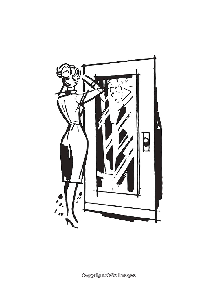 Retro Illustration Depicting a Woman Looking Into a Mirror