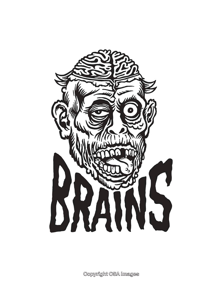 Black and White Zombie Illustration Featuring Braind and Creepy Design