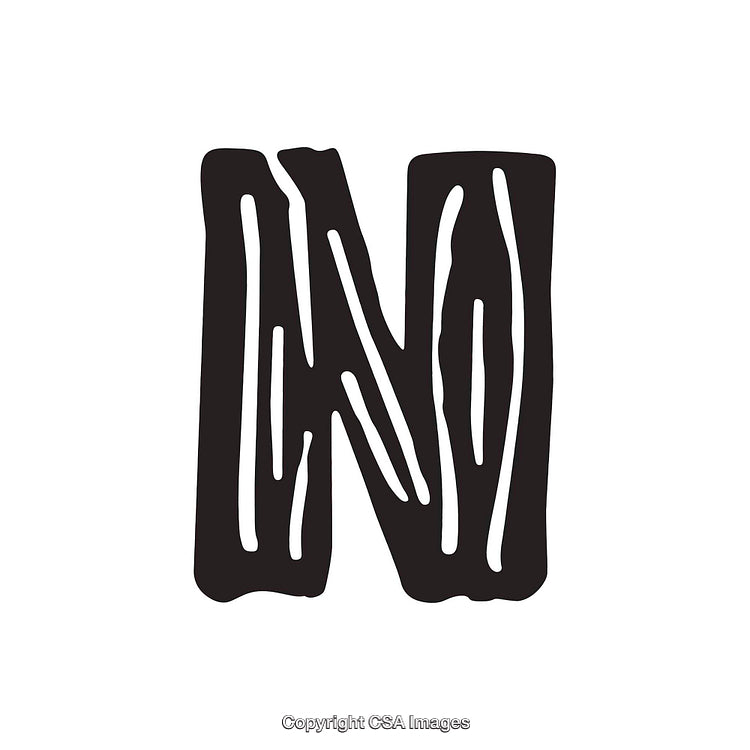 Illustrated Wooden Letter N with Stylized Timber Texture Design