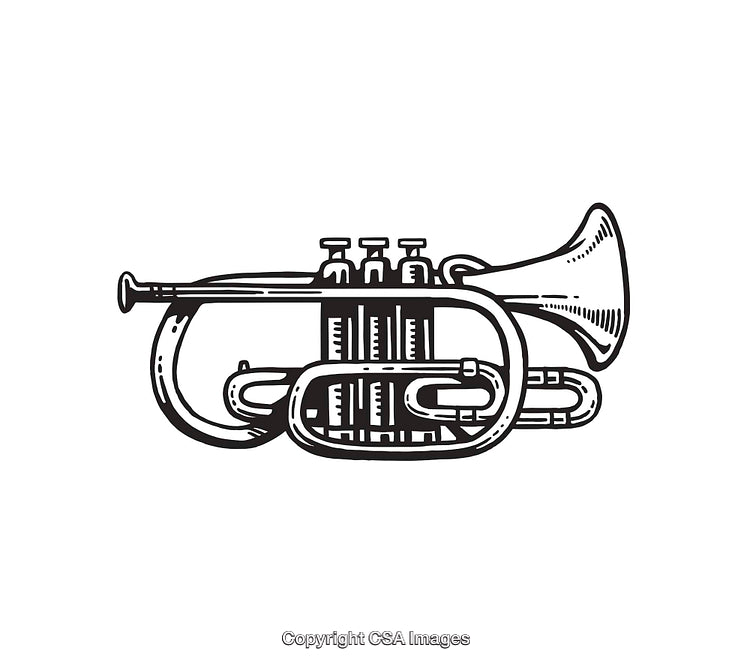 Black and White Line Art Illustration of a Trumpet