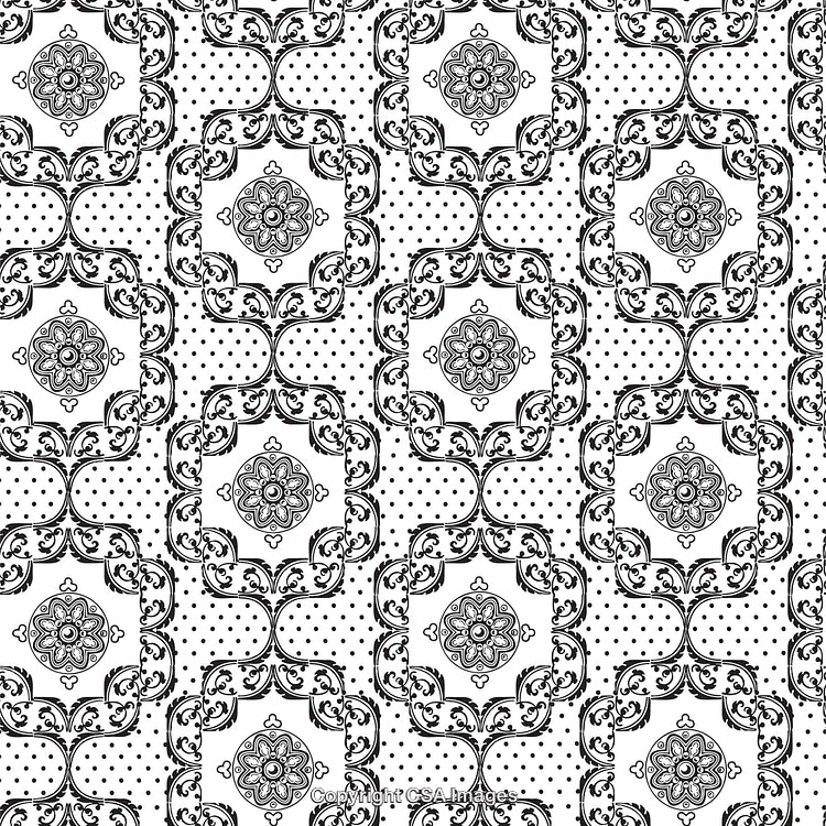 Elegant Black and White Seamless Ornamental Pattern With Floral Motifs