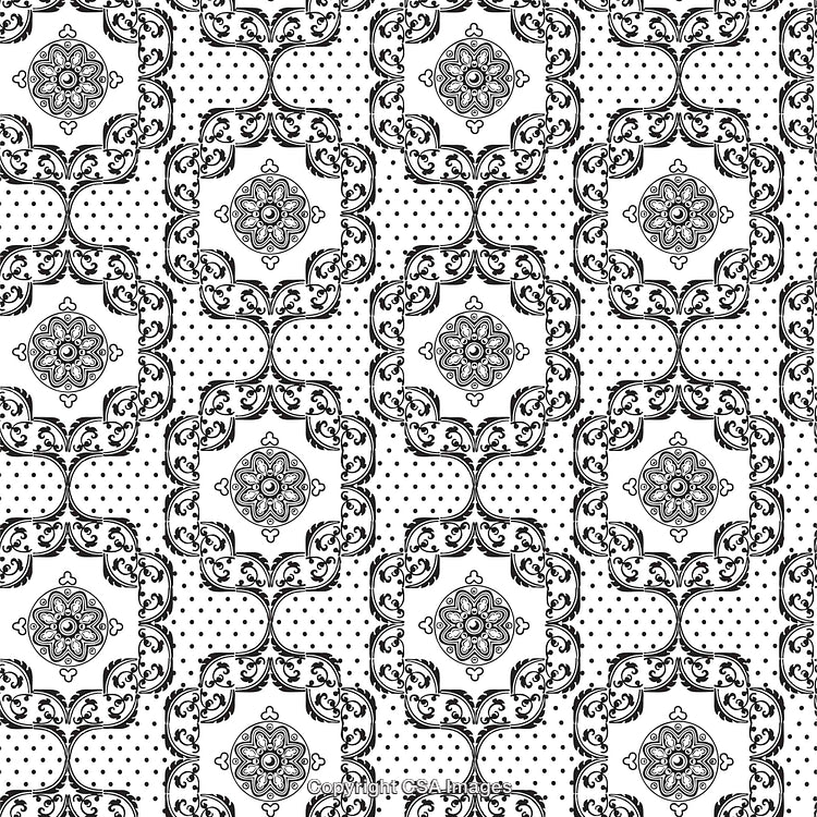 Elegant Black and White Seamless Ornamental Pattern With Floral Motifs