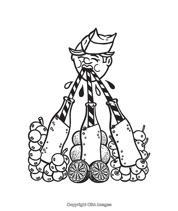 Black and White Line Art Featuring Bottles with Fruit Details and Creative Design