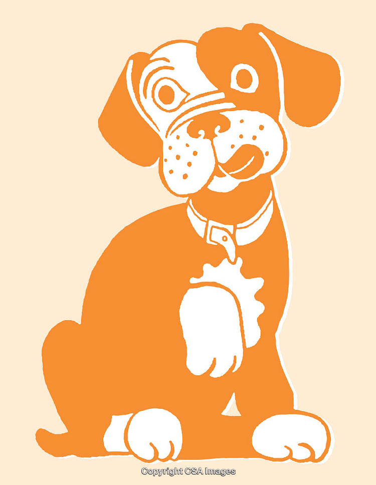 Playful Dog Illustration in Orange Line Art Style