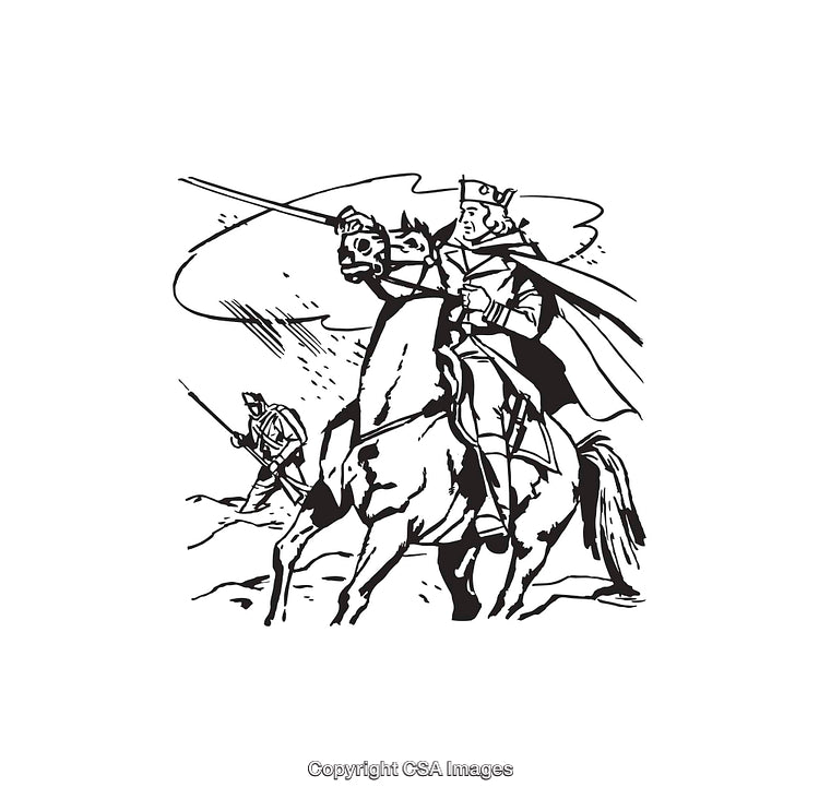 Vintage Line Art of Medieval Knights Engaging in Battle on Horseback