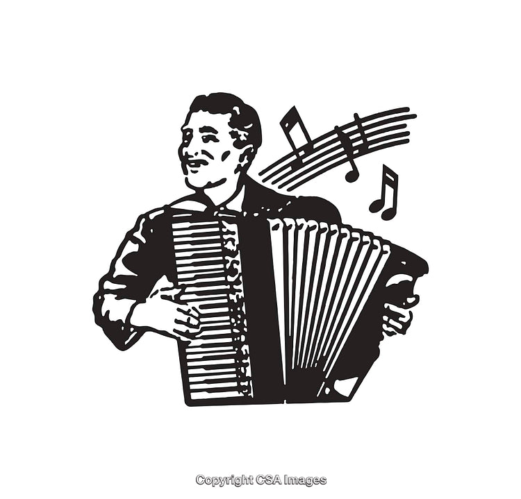 Black and White Line Drawing of a Man Playing Accordion