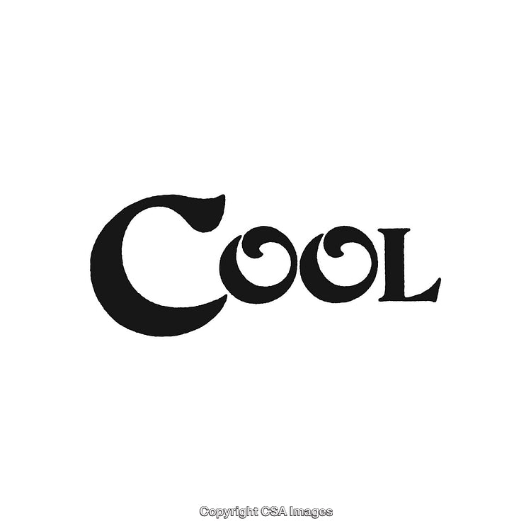 Stylized Black Script Text Depicting the Word Cool on White Background