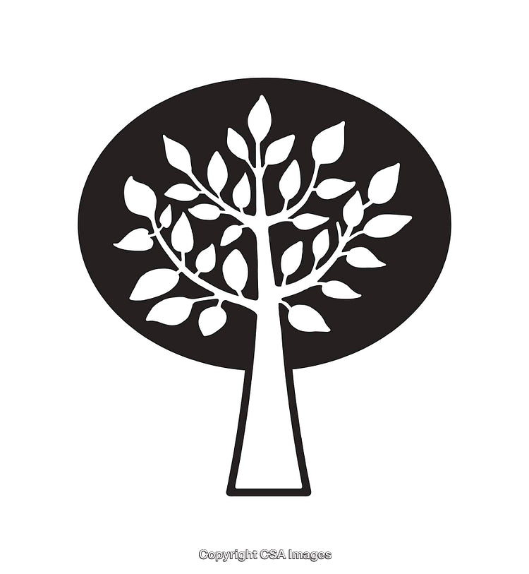 Black and White Tree Illustration with Intricate Branch and Leaf Design