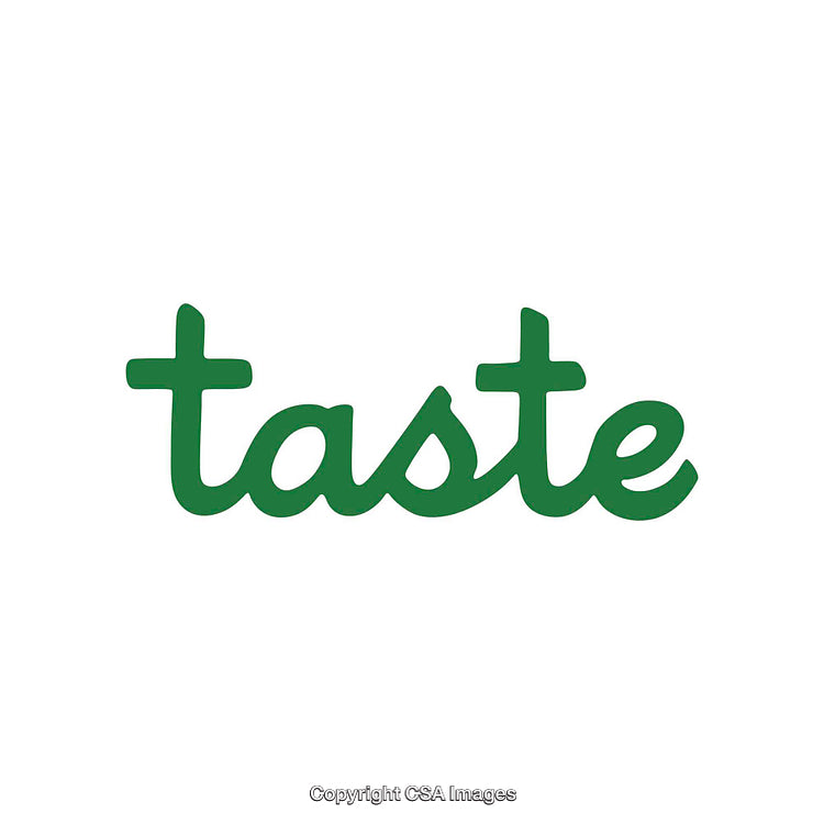 Green Script Text Reading Taste on a White Background